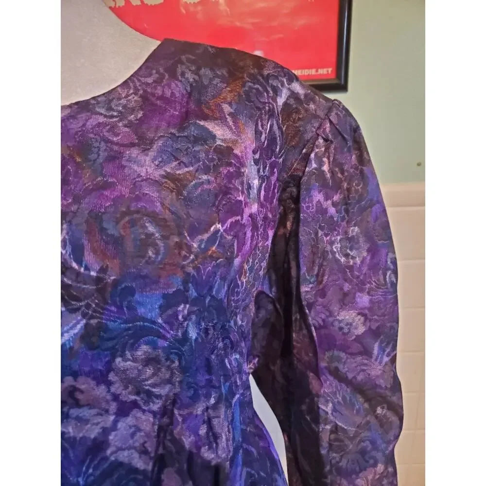 Vintage 80s Purple Floral Button Button Up Blazer and Matching Midi Skirt Set - Picture 8 of 14